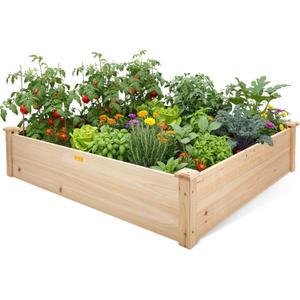 Hollyone 48" X 48" inches Wood Raised Garden Bed Frame Planters Wooden Elevated Planting Planter Box for Outdoor Herb Vegetables Flowers Grass Lawn Yard Patio - Natural 44ft
