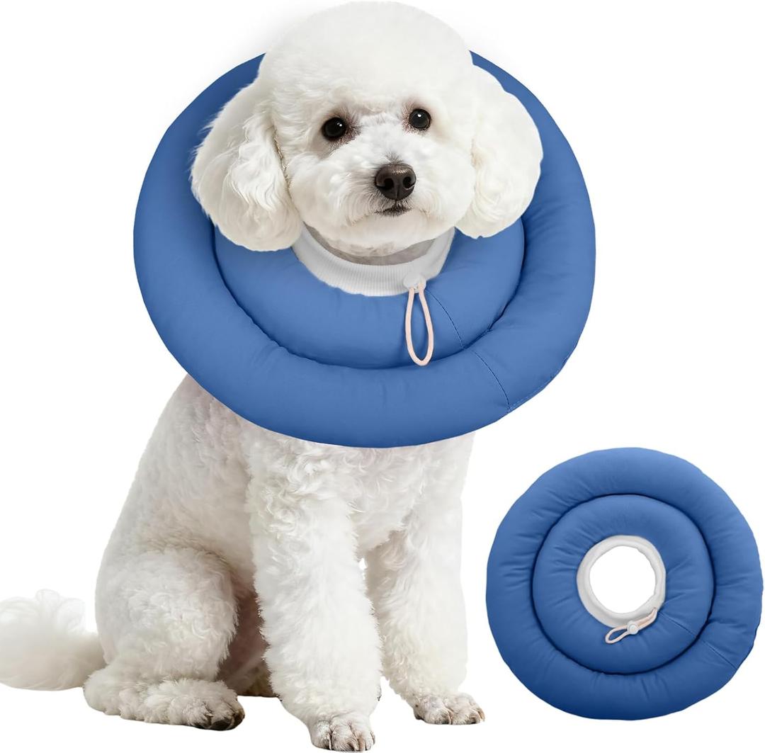 IDOMIK Dog Recovery Collar, Waterproof Soft Dog Cone After Surgery, Comfy Protective Elizabethan Collar Alternative for Dogs Cats, Adjustable Pet Neck Donut Cone Anti-Licking Biting Wounds, Navy Blue, Medium 