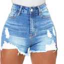 Women High Waisted Skinny Stretchy Denim Shorts Casual Summer Frayed Raw Hem Distressed Ripped Short Jeans (Large, Light Blue 2)