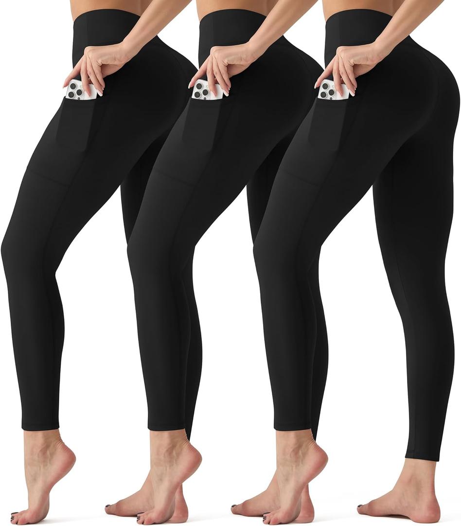 3 Pack Leggings with Pockets for Women,High Waisted Tummy Control Workout Yoga Pants Reg & Plus Size (XL)