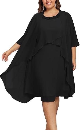 Hanna Nikole Womens Plus Size Dress with Jacket 2 Piece Wedding Guest Dresses Flowy Mother of The Bride Dress (18 Plus, Black)