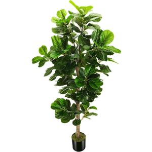 6ft Artificial Fiddle Leaf Fig Tree (72in) with Plastic Nursery Pot Faux Tree, Ficus Lyrata Fake Plant for Office House Farmhouse Living Room Home Decor (Indoor/Outdoor)