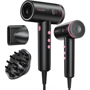 CrazyMar Hair Dryer, 180,000 RPM High Speed Blow Dryer For Fast Drying, 500 Million Negative Ionic Hair Dryer, No Heat Damage, Low Noise, Lightweight, Blow Dryer with Diffuser for All Hair,Travel,Home
