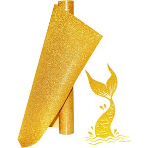 Gold Glitter Heat Transfer Vinyl Rolls Gold Iron HTV Vinyl 12inch x 5feet Iron on Vinyl for Cricut, T-Shirts DIY Design, Silhouette Cameo & Heat Press Machine(Gold Glitter HTV)