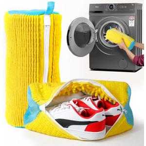 Laundry Shoe Bag for Washing Machine 2 Pcs, Reusable Shoe Washing Machine Bag for Washer and Dryer with Bonus Brush  Microfiber Sneakers Shoes Laundry Bag with Zipper, Tennis, Gym, Trainers