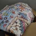 Washable Area Rug Vintage 6'x9' Light Traditional Floor Cover Thin Rug Retro Kitchen Indoor Distressed Non Slip Carpet Floral Print Mat Living Room Bedroom Dining Room (Cyan and Purple)