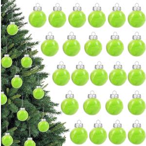 24 Pcs Christmas Balls Ornament 2.5 Inch Hanging Xmas Balls Built in Lime Green Badminton for Xmas Tree Decorations Home Indoor Outdoor Holiday Party Decor