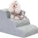 Dog Stairs Ramp for Couch 15.7" H, 3-Step Pet Stairs for Small Dogs with High Density Foam, Dog Slope Stairs with Durable Non-Slip Bottom for Puppy Grey