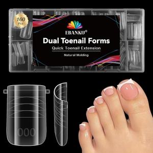 EBANKU Poly Gel Nail forms for Finger & Toes, 160PCS Reusable Square Dual forms Extension for Large Wider Normal Finger &Toe Nail Beds, 16 Sizes 000 to 13, Wide Square- 160P