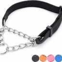 Martingale Dog Collars Adjustable Soft Nylon Reflective Collars with Stainless Steel Chain Walking Training Collars Heavy-Duty Puppy Chain Collars for Small,Medium,Large Dogs(Black,M) (M-(dog's neck15-19inches))
