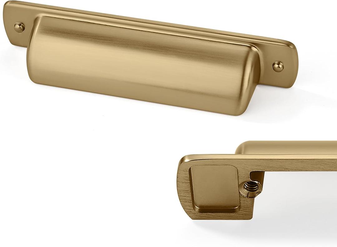 4 Pack Cup Pulls 3"(76mm) Center to Center Drawer Pulls Champagne Bronze Cabinet Cup Pulls Kitchen Cabinet Hardware Satin Brass Cabinet Handles Bin Cup Drawer Handles Gold Knobs.