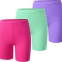 BOOPH Girls Volleyball Bike Shorts Toddler Kids Athletic Cartwheel Dance Compression Shorts 3 Pack (9-10 Years, Green-purple-rose Red)