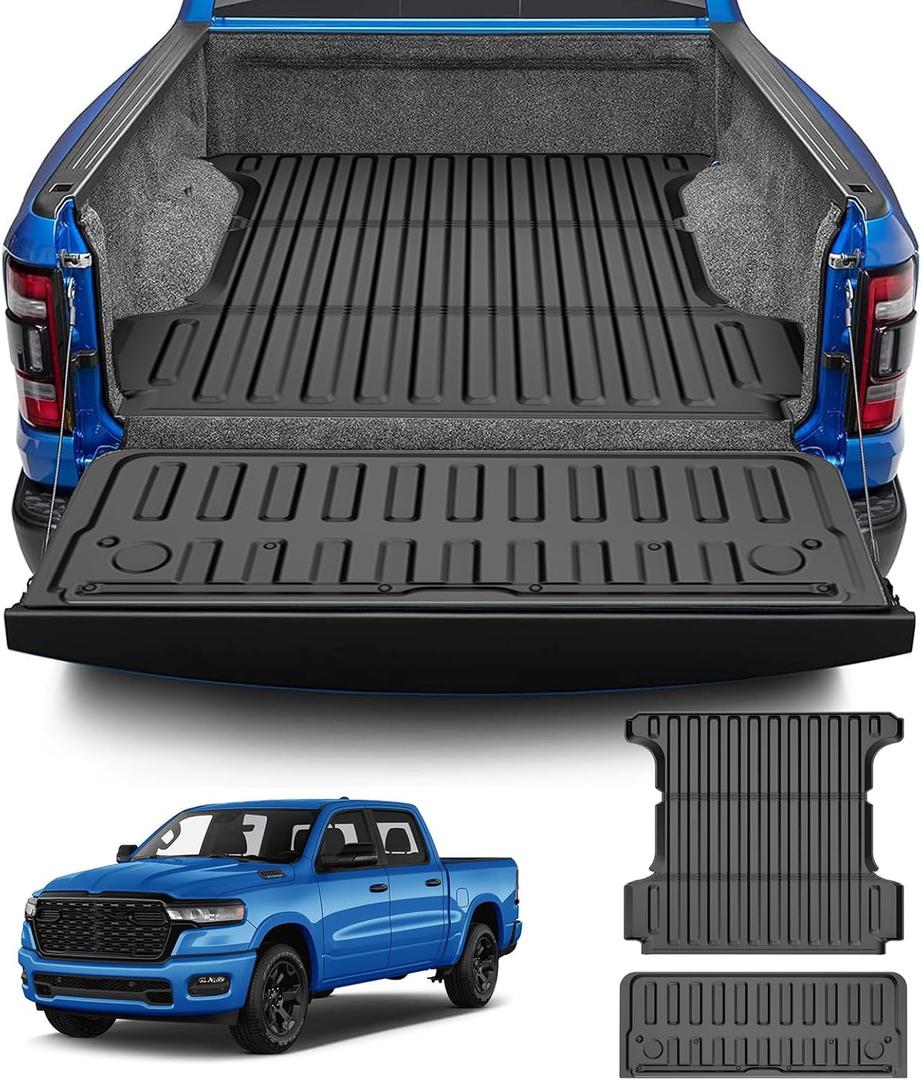 TTX LIGHTING Truck Bed Mat Compatible with 2019-2024 2025 Dodge Ram 1500/2500/3500 Crew Cab Accessories 5'7'' Vehicle Bed Mat Perfectly Flush All Weather Protection TPE Heavy Duty Pickup Bed Mat