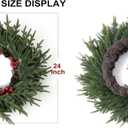 24" Christmas Wreath - Christmas Wreaths for Front Door - Christmas Decorations - Real Touch Norfolk Pine Wreath for Indoor Outdoor Wall Window Porch - Cedar Reef Garland - Free LED String Lights