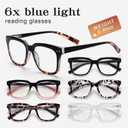 6 Pack Fashion Reading Glasses for Women Men Blue Light Blocking Oversized Square Readers with Spring Hinge