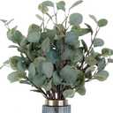 HinyoCo 6 Pcs 35 Inch Tall Stems Artificial Eucalyptus LeavesFaux Silver Dollar Eucalyptus Leaf Branches in Grey Green for Home Party Wedding Decoration