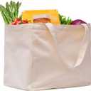Canvas Reusable Grocery Bags Heavy Duty, 8.3 gal Foldable Large Tote Bag with Handles, Holds 60 lbs & Washable Eco-friendly Bags with 5 Pockets, Off white 1 Bags