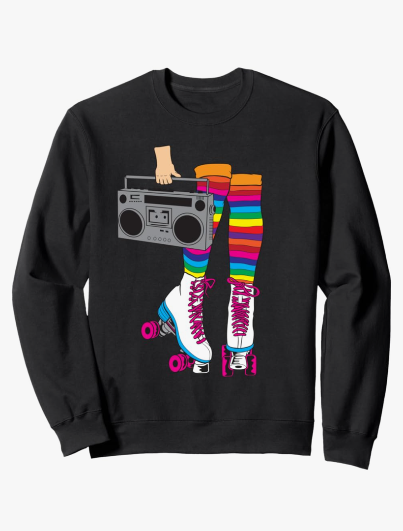 Retro Rollerskates Funny 80's Roller Disco Skating Girl Gift Sweatshirt (S, Black)