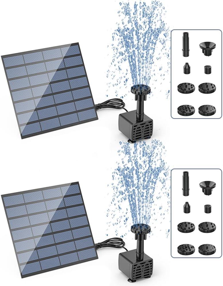 AISITIN Solar Water Pump for Water Feature Outdoor, DIY Solar Fountain Kit with 6 Nozzles and 9.8ft Power Cord, Solar Powered Water Fountain Pump for Bird Bath, Ponds, Garden, Fish Tank, 2 Packs