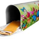 Spring Flower and Butterfly Mailbox Cover Magnetic Tulip Floral Waterproof Mail Wraps Post Letter Box Covers for Outdoor Garden Use 25.5x21 in