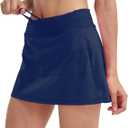 Women's High Waisted Pleated Tennis Skirt with Pockets Athletic Golf Skorts for Running Workout Casual Built-in Shorts,Navy L
