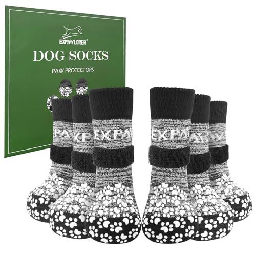EXPAWLORER 6Pcs Anti-Slip Dog Socks to Prevent Licking Paws,Dog Shoes for Hot Pavement,Dog Booties Traction Control on Hardwood Floor,Boots & Paw Protectors, for Puppy X-Small Senior Dogs