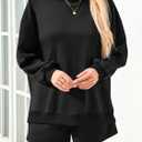 Womens 2 Piece Outfits Fall Sweatsuits Oversized Long Sleeve Sweatshirts Sweat Shorts Casual Lounge Matching Sets (Medium, Black)