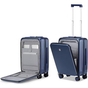 Hanke Grace Carry On Luggage with Wheels Airline Approved Hard Shell Suitcases with Front PocketTop Opening Luggage with TSA Lock for Short Business TravelDark Blue (20 Inch)