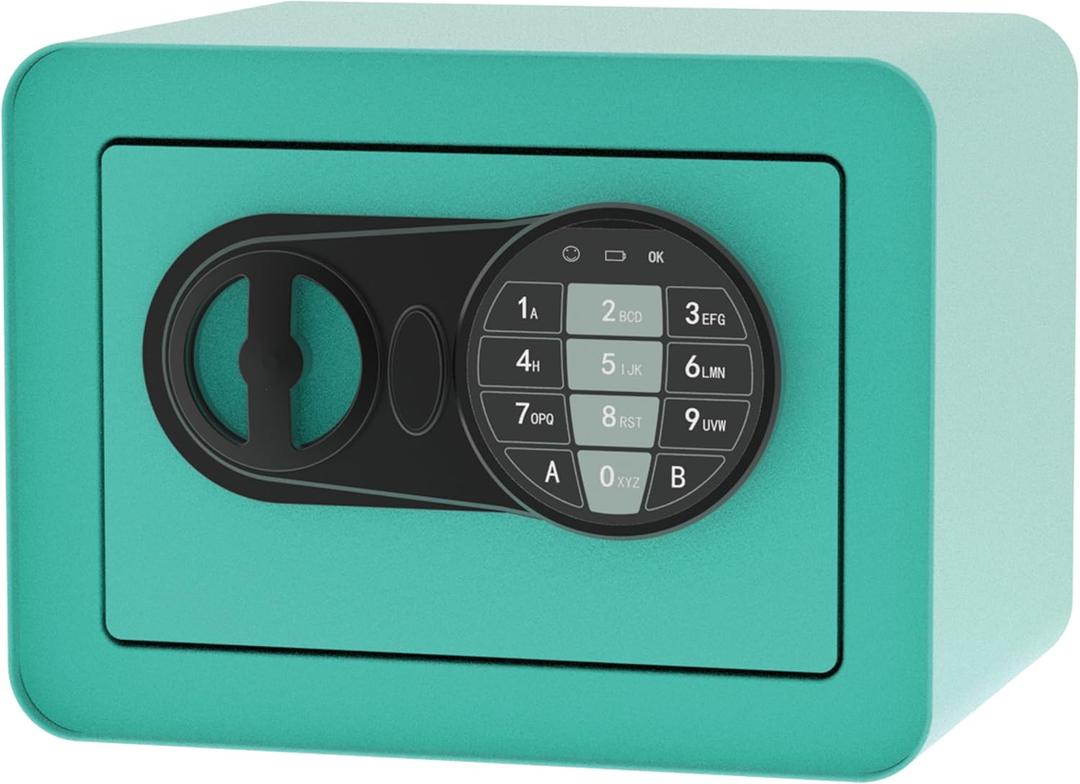 Small Safe Box - Home Safe for Money, Jewelry, Documents, Solid Lock Box, Mini Security Box with Digital Electronic Security Keypad for Home Office, Hotel (Blue) (0.23 Cub)