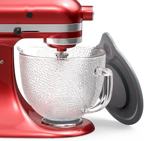 Glass Bowl Compatible With KitchenAid 4.5-5QT Tilt-Head Stand Mixers, Glass Mixing Bowl Replacement with Pour Spout for Kitchen Aid Mixer Accessory, Microwave & Freezer Friendly