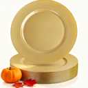 WDF 12Inch Plastic Charger Plates - 25Pack Gold Charge for Dinner - Disposable Gold Charge Plates - Perfect for Dinner/Wedding/Thanksgiving Party/Elegant Tabletop Decor