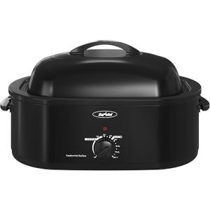 Sunvivi Roaster Oven with Self-Basting Lid,20 Quart Electric Roaster with Removable Pan & Rack,150-450F Full-Range Temperature Control with Defrost/Warm Function,Stainless Steel,Black (20QT)