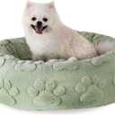 23 Inch Calming Dog Bed for Small Dogs Cats, Kitty Puppy Round Anti-Anxiety Warm Bed, Soft Cozy Anti-Slip Donut Washable Pet Bed, Fits up to 30 lbs Pets (Green Paw)