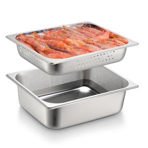 Tioncy 2 Pack Full Size Hotel Pans with Perforated Steam Pan, Stainless Steel Steam Table Pan Multifunctional Food Chafing Supplies for Restaurant Kitchen(Half Size, 2.5 Inches, 4 Inches)