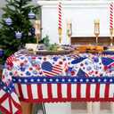 Rectangle 4th of July Tablecloth 60x102 Inch, Farmhouse Patriotic Star Table Cloth, Polyester Waterproof Wrinkle Resistant Independence Day Table Cover for Memorial Day Decorations Decor
