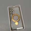 Compatible with Samsung Galaxy S24 Ultra Case with Magnetic Ring Stand [Compatible with Mag-Safe] [Full Camera Lens Protector] Plating Clear Phone Case for S24 Ultra 6.8", Gold