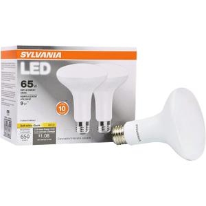 SYLVANIA LED Flood BR30 Light Bulb, 65W Equivalent Efficient 9W, 10 Year, 650 Lumens, Dimmable, 2700K, Soft White - 2 pack (73954)
