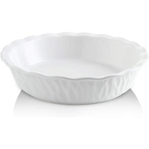 KOOV Ceramic Pie Pan, 10 Inches Pie Dish, Pie Plate for Dessert Kitchen, Round Baking Dish Pan for Dinner, Texture Series (White)