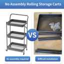 JAQ No Assembly Foldable Rolling Cart, 3 Tier Black Metal Folding Utility Cart with Handle, Heavy Duty Mobile Storage Organizer on Wheels for Office, Garage, Tools & Kitchen (Black)