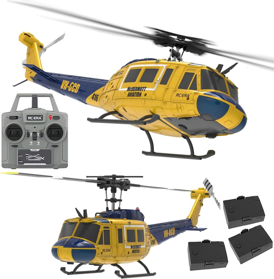 315MM UH-1 Remote Control Helicopter Aircraft for Adults Expert 6CH C032 RC Heli Maintain Altitude Brushless Motor/Optical Flow Positioning/Fly Upside Down 3D Rolling (RTF Yellow 3-Batteries)