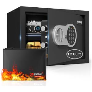 [1.2 Cubic Feet] PATRON - Fireproof Home Safe, Digital Security Safe for Cash Documents, Safe Box with Electronic Keypad, Removable Shelf for Office