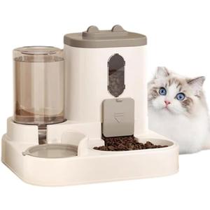 Two-in-One Upgraded Gravity Pets Feeder and Water Dispenser Combo Set, Pet Cat Dog Automatic Feeder and Water Dispenser for Small and Medium Pets Cats Dogs, Large Capacity & Washable (Gray)