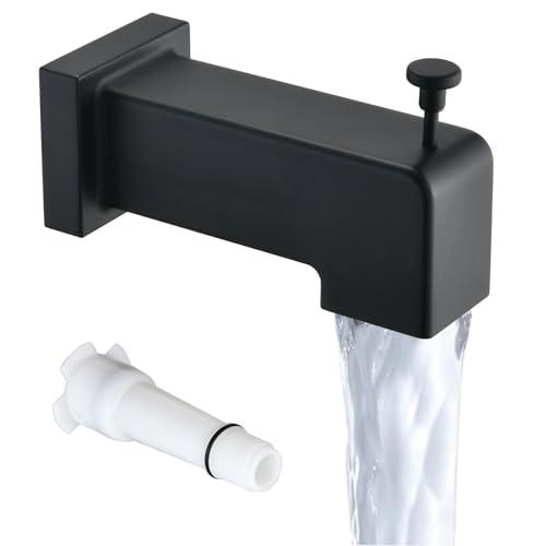 YASINU Slip On Diverter Tub Spout, Sleek Square Design for Bathroom, Fits 1/2" Copper Pipe (5/8" OD), Child-Safe Rounded Edges, Easy Installation, Matte Black