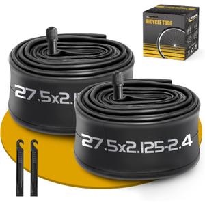 2 Pack 27.5 Inch Bike Tube AV32mm Schrader Valve, 27.5" Bicycle Tube for 27.5 x 2.125/2.20/2.25/2.30/2.35/2.40 Bike Tire, Butyl Rubber Inner Tube with 2 Tire Levers for Mountain MTB Bike