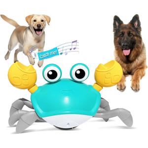 HONGID Crawling Crab Dog Toys,Escaping Crab Dog Toy with Obstacle Avoidance Sensor,Interactive Dog Toys with Music Sounds & Lights for Dogs Cats Pets,Christmas Toy Gifts for Puppy/Small/Medium Dogs