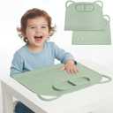 Domensi Large Silicone Suction Placemat with Teething Edge Bumper/Spill for Baby Toddlers Kids with Storage Bag, Non-Slip Dinning Table Mat, Dishwasher Safe for Table(Green,1 Pack)