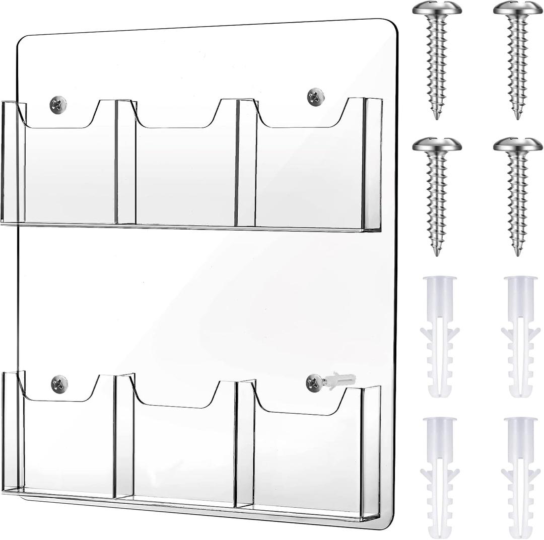 Eersida Acrylic Brochure Pamphlet Holder Brochure Display Stand Business Tri Fold Multi Slot Holder Rack Wall Mount Clear Pocket Space Saver for Flyer Literature Menu Advertise(6 Pockets)