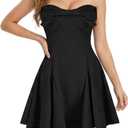Women’s Strapless Bowknot Mini Dress – Sexy Elegant Solid Color Fit & Flare Bandeau Cocktail Party Dress (M)
