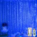 300 LED Fairy Lights, Twinkle Lights with 8 Light Modes, 9.8x9.8Ft Curtain String Lights Remote Control for Christmas, Bedroom, Indoor, Outdoor, Weddings, Party, Camping Decor (Blue) (Copper Wire-Blue)