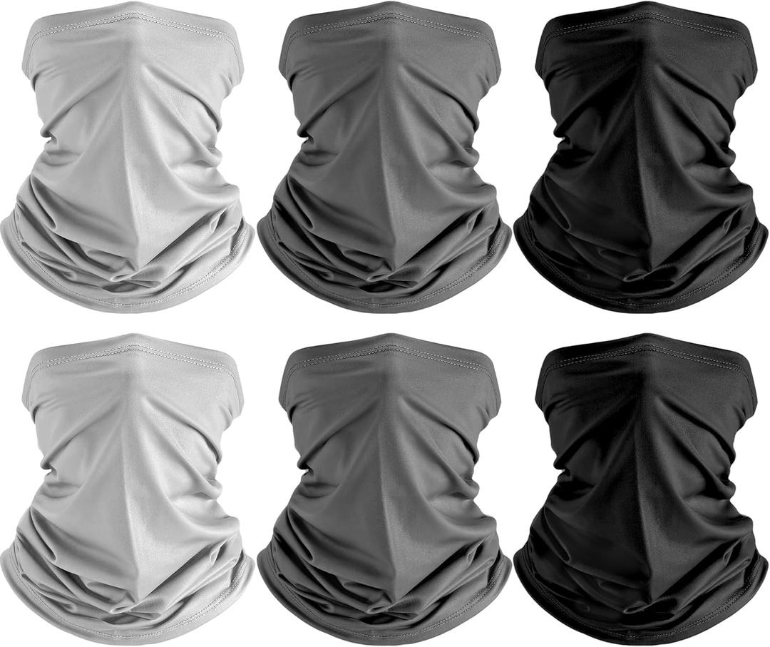 HONGTEYA 6 Pack Neck Gaiter Face Mask: Breathable Windproof Face Cover Balaclava High Elastic Earloop Bandana for Men Women (6pcs Style-4)